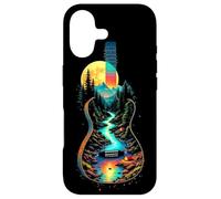Carcasa para iPhone 17 Guitarra Lago Reflexiones Bosque Pino Árbol Luna Campamento Guitarrista