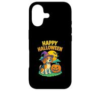 Carcasa para iPhone 17 Happy Halloween Cute Dog with Pumpkin Witch Hat Art