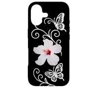 Carcasa para iPhone 17 Hibisco Blanco con Mariposas y Acentos de Remolino Formas Mania