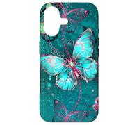 Carcasa para iPhone 17 Hot Pink Teal Butterfly Cute Blue Butterflies Dark Turquoise