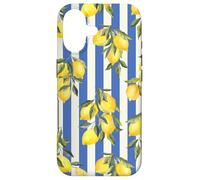 Carcasa para iPhone 17 Italian Coast Lemons On Blue Stripes Summer Fruit Pattern
