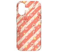 Carcasa para iPhone 17 Kawaii Coquette Candy Cane Patrón de Navidad Corazones Pastel Estrellas