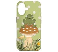 Carcasa para iPhone 17 Kawaii Frog Sitting On Mushroom Cute Aesthetic Pattern