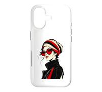 Carcasa para iPhone 17 Lente roja Moda Muse Rayas Headwrap Chic Ink Art