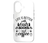 Carcasa para iPhone 17 Life is Better with Cats & Books Coffee Black Cat Book Lover
