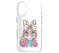 Carcasa para iPhone 17 Lindo Conejo de Pascua Signo de Paz Bubble Gum Spring Art Kids Girl