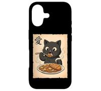 Carcasa para iPhone 17 Lindo Gato Negro Kawaii Comiendo japonés Katsu Curry Food Anime