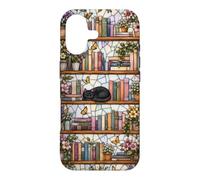 Carcasa para iPhone 17 Literary Cat Book Lover Floral Estantería Vitral