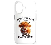 Carcasa para iPhone 17 Lo Siento, llego Tarde, Vi una Vaca esponjosa Funny Highland Cow Girls