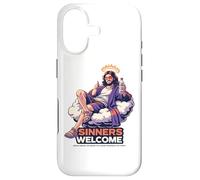 Carcasa para iPhone 17 Los pecadores Dan la Bienvenida a Jesús Salva Divertida Cita sobre la fe Cristiana