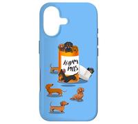 Carcasa para iPhone 17 Mens Womens Funny Happy Pills Tan Black Dachshund Lover