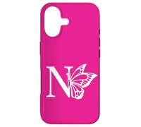 Carcasa para iPhone 17 Monograma de Mariposa Inicial de Nombre Letra N en Blanco