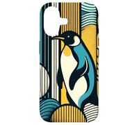 Carcasa para iPhone 17 Mustard Yellow Teal Blue Penguin Retro Forest Pattern