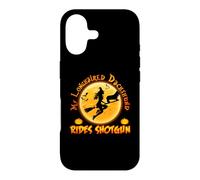 Carcasa para iPhone 17 My Long Haired Dachshund Rides Shotgun Dog Halloween