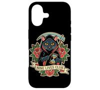 Carcasa para iPhone 17 Nine Lives Club Grim Reaper Cat Retro Tatuaje Humor Oscuro