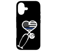 Carcasa para iPhone 17 Nurse Police Wife Officer Thin Blue Line Heart Flag Black
