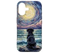 Carcasa para iPhone 17 Obra de Arte Black Labrador Starry Night Puppy at The Beach