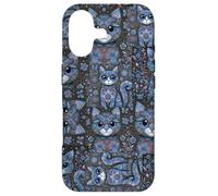 Carcasa para iPhone 17 Patrón de Animal Peculiar Kitsch Collage Lindo Gato Floral Azul