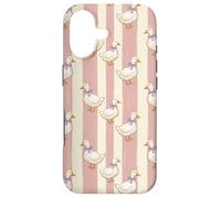 Carcasa para iPhone 17 Patrón de Rayas Rosas y Blancas con delicados Patos Pajarita