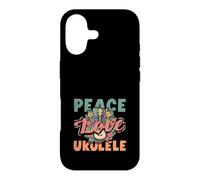 Carcasa para iPhone 17 Peace Love Ukelele Hippie Hawaiano Reproductor de música Retro