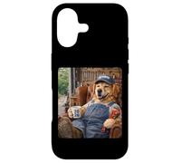 Carcasa para iPhone 17 Perro Labrador Jubilado 2026 en Silla de Garaje Bebiendo café