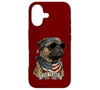 Carcasa para iPhone 17 Perro Pug con Bandera Estadounidense 250 años 1776-2026 Bicentenario de EE. UU.