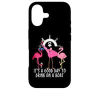 Carcasa para iPhone 17 Pink Flamingo Drinking Wine It's a Good Day to Drink on Boat