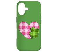 Carcasa para iPhone 17 Pink Heart For St. Patricks Day with Buffalo Plaid Shamrock