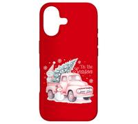 Carcasa para iPhone 17 Pink Pickup It's The Season Snowman Christmas Tree Truck