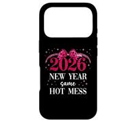 Carcasa para iPhone 17 Pro 2026 New Year Same Hot Mess Mom Pink Bow Happy New Year 2026
