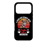 Carcasa para iPhone 17 Pro A Good Day Starts with Coffee and A Boxer Dog Funny Dogs