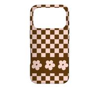 Carcasa para iPhone 17 Pro Aesthetic Checker Retro Groovy Flowers in Beige and Brown