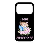 Carcasa para iPhone 17 Pro Amante Floral de Mariposas con Texto en inglés I Love Jesus and Cats