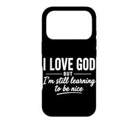 Carcasa para iPhone 17 Pro Amo a Dios Pero todavía Estoy aprendiendo a ser Agradable Cristiano Divertido