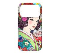 Carcasa para iPhone 17 Pro Arte de Anime Kawaii Japanese Vibe Kimono Girl Flowers
