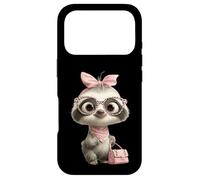 Carcasa para iPhone 17 Pro Baby Sloth Kawaii Jungle Pink Leopard Gafas Retrato Look