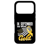 Carcasa para iPhone 17 Pro Bandera Americana de Estados Unidos sobre el cáncer Infantil con Cinta Dorada