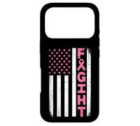 Carcasa para iPhone 17 Pro Bandera Americana Envejecida, Cinta Rosa, Lucha contra el cáncer de Mama