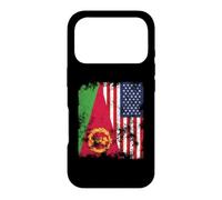 Carcasa para iPhone 17 Pro Bandera de Eritrea USA Envejecida, Mitad Americana
