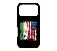 Carcasa para iPhone 17 Pro Bandera de Irán, Estados Unidos, Envejecida, Mitad Americana