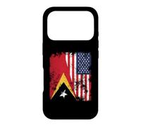 Carcasa para iPhone 17 Pro Bandera de Timor Oriental de Estados Unidos Envejecida, Mitad Americana