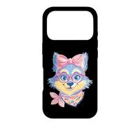 Carcasa para iPhone 17 Pro Blue Fox Retrato Animal Lover Graphic Pink Glasses Bow