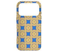 Carcasa para iPhone 17 Pro Blue Mustard Yellow Dot Circle Celestial Sun Stars Folk Art