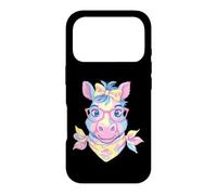 Carcasa para iPhone 17 Pro Blue Pig Retrato Animal Lover Graphic Gafas Rosa Floral