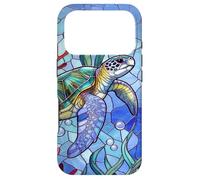 Carcasa para iPhone 17 Pro Blue Sea Turtle in Corals Mosaic Art Ocean Theme