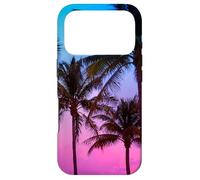 Carcasa para iPhone 17 Pro Bonito paraíso Tropical de Palmeras al Atardecer, púrpura, Rosa y Azul