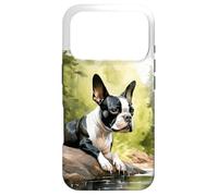 Carcasa para iPhone 17 Pro Boston Terrier Acuarela Perro Bosque Naturaleza Amante Bos