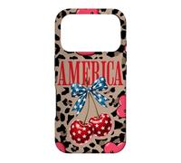 Carcasa para iPhone 17 Pro Brown Cheetah America Girls con Estampado de Leopardo, Cereza y Lazo