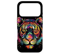 Carcasa para iPhone 17 Pro Cara de Tigre Colorida, Arte de Animales Salvajes, Gatos Grandes, Negro