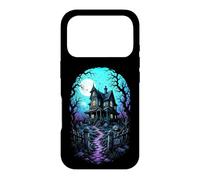 Carcasa para iPhone 17 Pro Casa embrujada Luna de Sangre Arte de Grabado en Madera